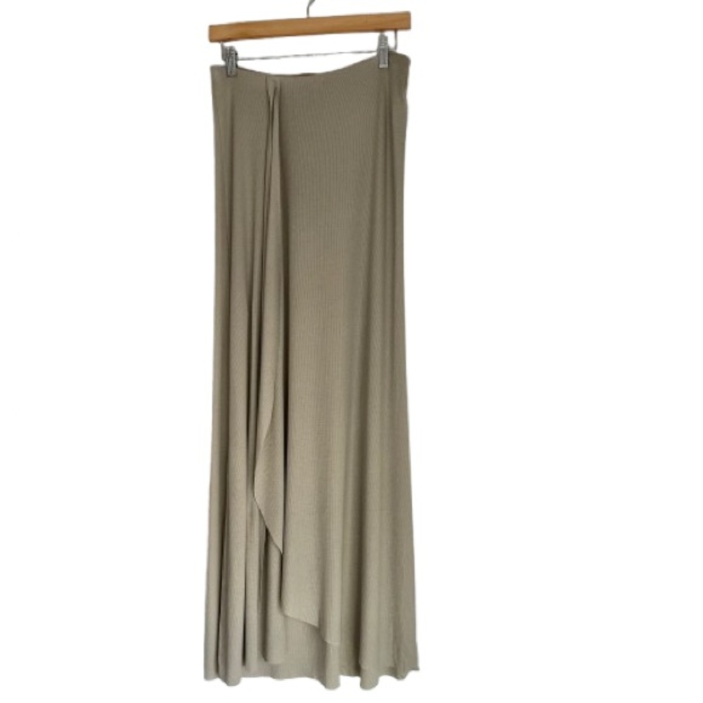 BCBGMAXAZRIA Logan Ribbed Stretch Maxi Skirt Side Curve Tall Girlies 42 Beige SM - Picture 3 of 17